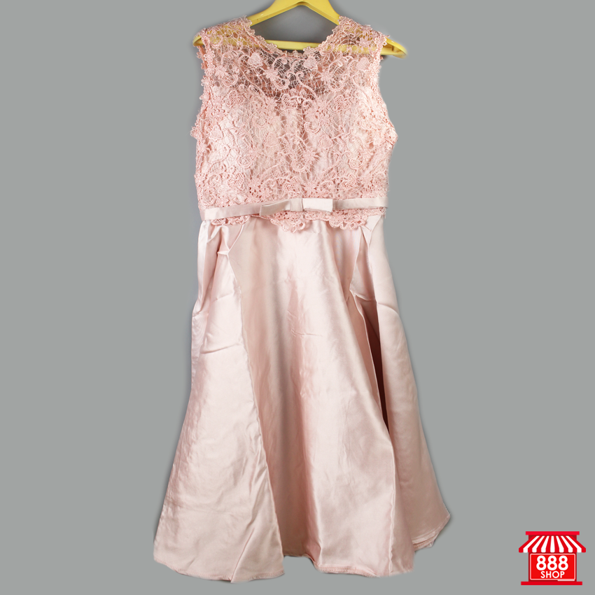 ชุดกระโปรงโบว์คาดเอวเกาะอกลายลูกไม้ (สีชมพู) - Shop888mall - 1