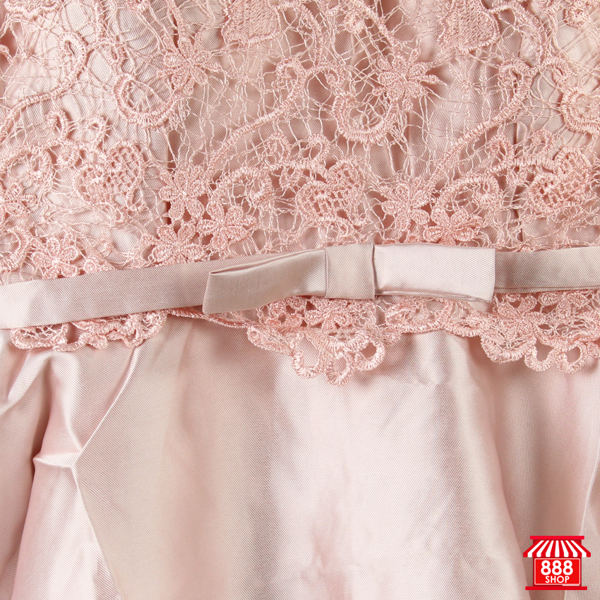 ชุดกระโปรงโบว์คาดเอวเกาะอกลายลูกไม้ (สีชมพู) - Shop888mall - 5
